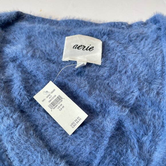 NWT Aerie Fuzzy Blue Button Up Cardigan Sweater Size Medium - Picture 2 of 10